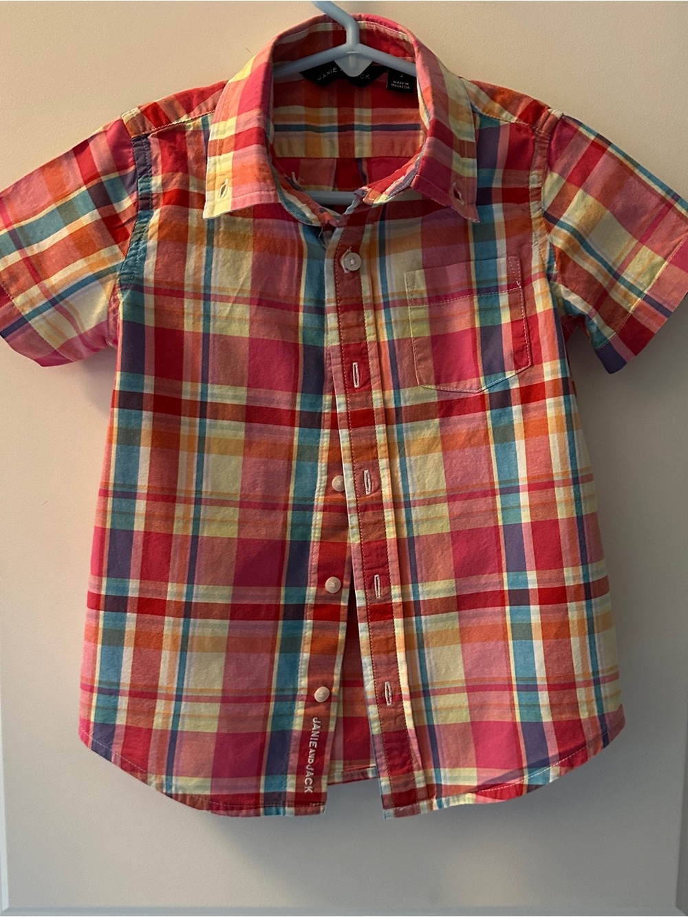 Janie and Jack Red, Yellow & Blue Plaid Short Sleeve Button-Down Shirt